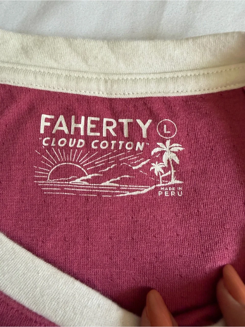 Faherty Berry Pink White Varsity Stripe Cloud Cotton Ringer Tee Shirt - Picture 12 of 16